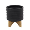 Sagebrook Home 14485-17 8" Textured Planter with Stand, Black