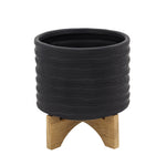 Sagebrook Home 14485-17 8" Textured Planter with Stand, Black