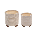 Sagebrook Home 14504-01 6"/8" Ceramic Tribal Look Planters, Ivory, Set of 2