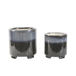 Sagebrook Home Set of 2 Ceramic 6/8" Footed Planter, Blue