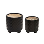 Sagebrook Home Set of 2 Ceramic 6/8`` Chevron Footed Planter, Black