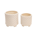 Sagebrook Home 14504-22 6"/8" Ceramic Footed Planters with Dots, White, Set of 2