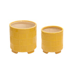 Sagebrook Home Set of 2 Ceramic 6/8" Abstract Footed Planters, Yellow