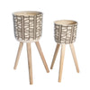 Sagebrook Home 14533-01 8"/10" Ceramic, Abstract Planter 3 Legs, Cream, Set of 2