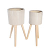 Sagebrook Home 14533-02 8"/10" Ceramic, Chevron Planter 3 Legs, Beige, Set of 2
