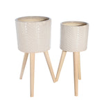 Sagebrook Home 14533-02 8"/10" Ceramic, Chevron Planter 3 Legs, Beige, Set of 2