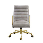 Benzara Leatherette Office Chair with Horizontal Tufting and Metal Star Base, Gray