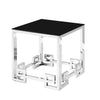 Sagebrook Home 14625-03 21" Stainless Steel End Table, Silver/Black Glass