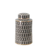 Sagebrook Home 14757-01 12" Ceramic Covered Jar, Criss-Cross, Black