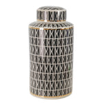 Sagebrook Home Ceramic 16`` Covered Jar, Criss-Cross, Black