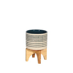 Sagebrook Home Ceramic 5" Planter On Standw/ Dots, Blue