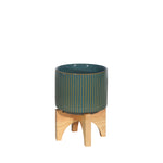 Sagebrook Home Ceramic 5" Planter On Stand, Reactive Green