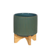 Sagebrook Home 14761-02 8" Ceramic Planter On Stand, Reactive Green