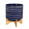 Sagebrook Home 14765-03 11" Ceramic Planter On Stand, Blue