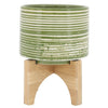 Sagebrook Home 14765-04 Ceramic 5" Planter On Wooden Stand, Olive