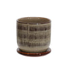 Sagebrook Home Ceramic 5" Lines Planter W/ Saucer, Brown