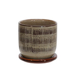 Sagebrook Home Ceramic 5" Lines Planter W/ Saucer, Brown