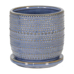 Sagebrook Home 14770-08 5" Ceramic Textured Planter with Saucer, Blue
