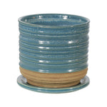 Sagebrook Home Ceramic 6" Textured Planterw/ Saucer, Aqua