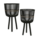 Sagebrook Home Set of 2 Bamboo Footed Planters 28/22", Black