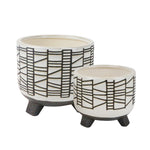 Sagebrook Home 14804-01 6"/8" Ceramic Geo Footed Planter, White, Set of 2