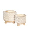 Sagebrook Home 14804-02 6"/8" Ceramic Textured Footed Planter, White, Set of 2