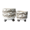 Sagebrook Home Set of 2 Ceramic 6/8" Scribble Footed Planter, Beige
