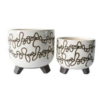 Sagebrook Home Set of 2 Ceramic 6/8" Scribble Footed Planter, Beige