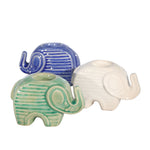 Sagebrook Home Set of 3 Ceramic 4" Elephant Tealights, Multi