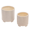 Sagebrook Home 14806-01 8"/10" Ceramic Chevron Footed Planter, White, Set of 2