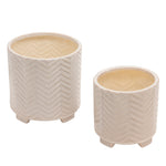 Sagebrook Home 14806-01 8"/10" Ceramic Chevron Footed Planter, White, Set of 2