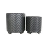 Sagebrook Home 14806-05 8"/10" Ceramic Chevron Footed Planter, Black, Set of 2