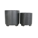 Sagebrook Home 14806-05 8"/10" Ceramic Chevron Footed Planter, Black, Set of 2