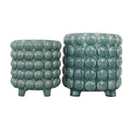 Sagebrook Home 14806-07 8"/10" Footed Planter with Bubbles, Green, Set of 2