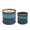 Sagebrook Home 14807-01 6"/8" Ceramic Planter with Saucer, Blue, Set of 2