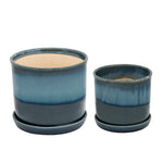 Sagebrook Home 14807-01 6"/8" Ceramic Planter with Saucer, Blue, Set of 2