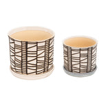Sagebrook Home 14807-02 6"/8" Ceramic Planter with Saucer, Beige, Set of 2