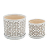 Sagebrook Home 14807-06 6"/8" Ceramic Circles Planter with Saucer, Beige, Set of 2