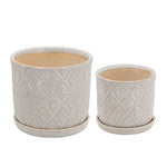 Sagebrook Home 14807-08 6"/8" Diamond Planter with Saucer, Beige, Set of 2