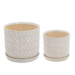 Sagebrook Home 14807-11 6"/8" Chevron Planter with Saucer, Beige, Set of 2