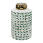Sagebrook Home Ceramic 9`` Jar With Gold Lid, Green/White
