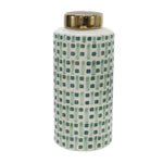 Sagebrook Home 14810-06 13" Ceramic Jar With Gold Lid, Green/White