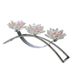 Sagebrook Home Metal/Glass 16" 3 Lotus Candle Holder, Rainbow