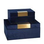 Sagebrook Home Set of 2 Velveteen Jewelry Box, Navy / Gold