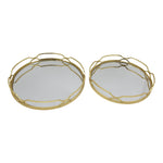 Sagebrook Home Set of 2 Metal 18/16`` Round Trays, Gold Leaf