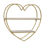 Sagebrook Home Metal/Wood 2 Tier Heart Wall Shelf, White/Gold