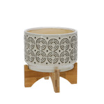 Sagebrook Home 14933-02 7" Ceramic Swirl Planter On Stand, Ivory