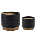 Sagebrook Home 14949-02 6"/8" Maze Metallic Planters, Black, Set of 2