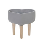 Sagebrook Home 14955-01 9" Ceramic Heart Planter with Wooden Legs, Lt Gray