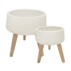 Sagebrook Home Set of 2 11/15" Terrazzo Planter W/ Wood Legs, White